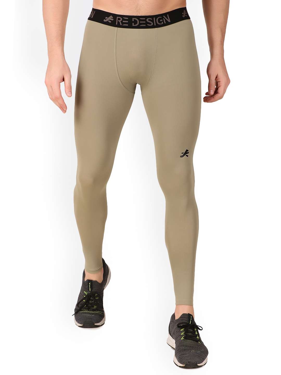 

REDESIGN Men Mid-Rise Rapid-Dry Nylon Ankle Length Training Tights, Beige