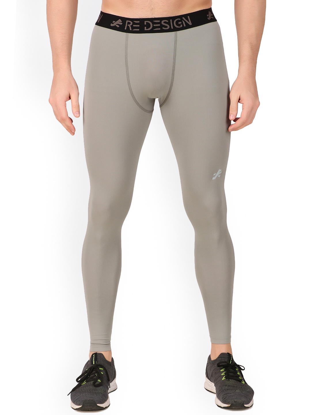 

REDESIGN Men Mid-Rise Rapid-Dry Nylon Ankle Length Training Tights, Grey