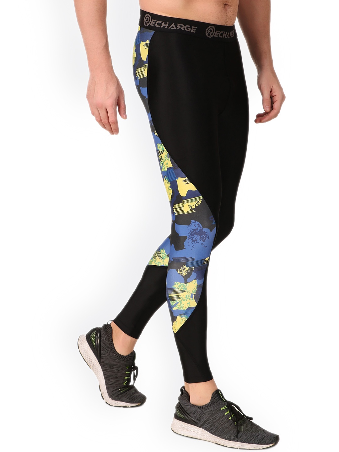 

REDESIGN Abstract Printed Rapid Dry Ankle-Length Gym Tights, Blue