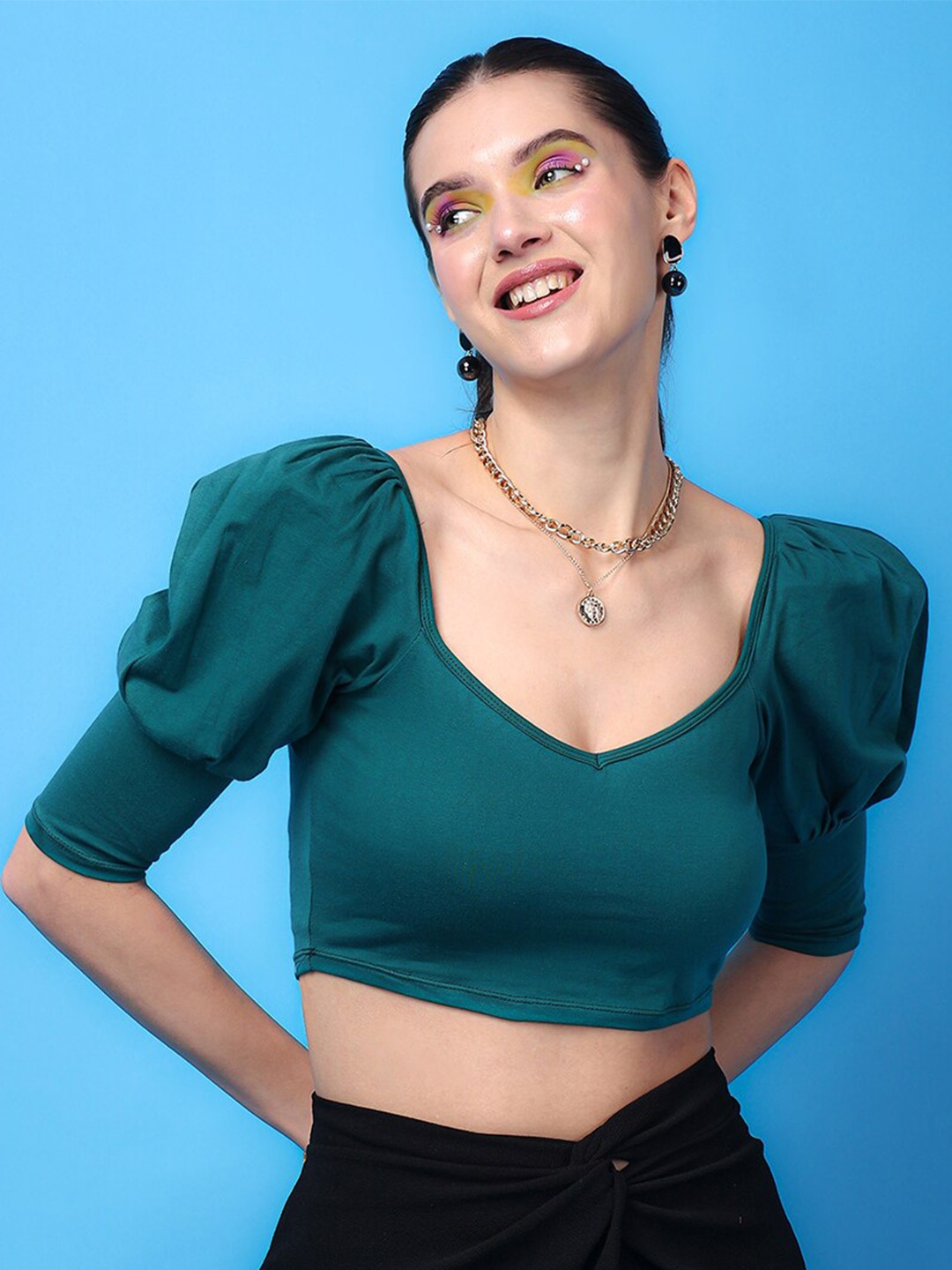 

SCORPIUS Scoop Neck Crop Top, Teal