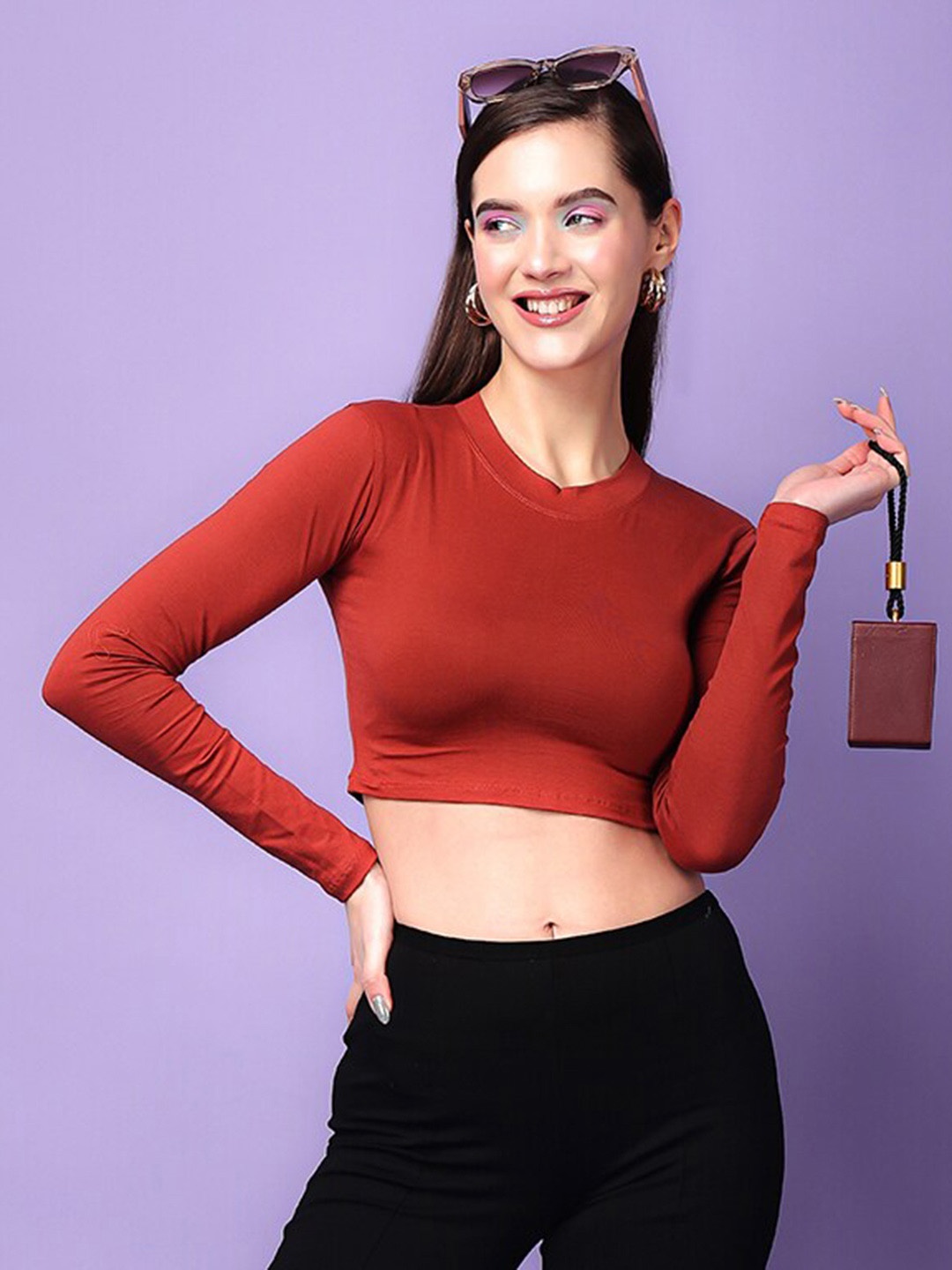 SCORPIUS Round Neck Crop Top, Rust