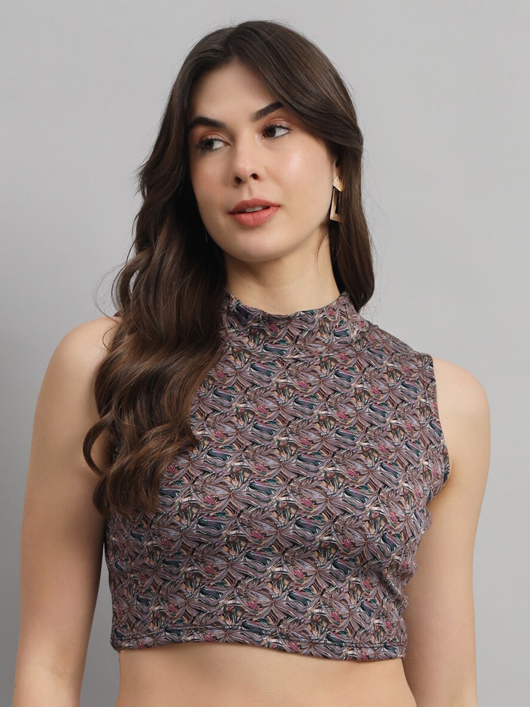 

SCORPIUS Abstract Printed Crop Top, Grey
