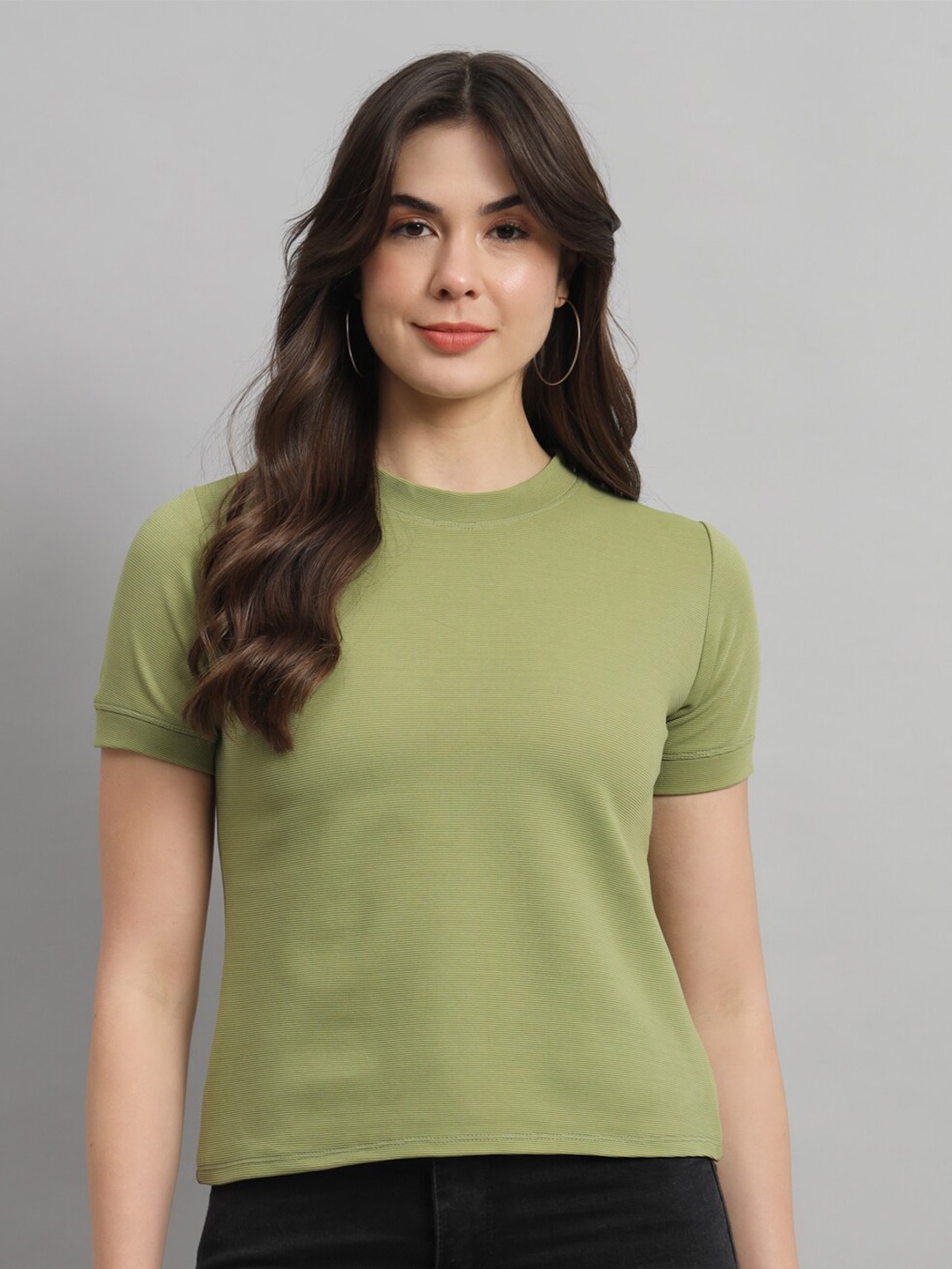 SCORPIUS Round Neck Knitted Top, Green