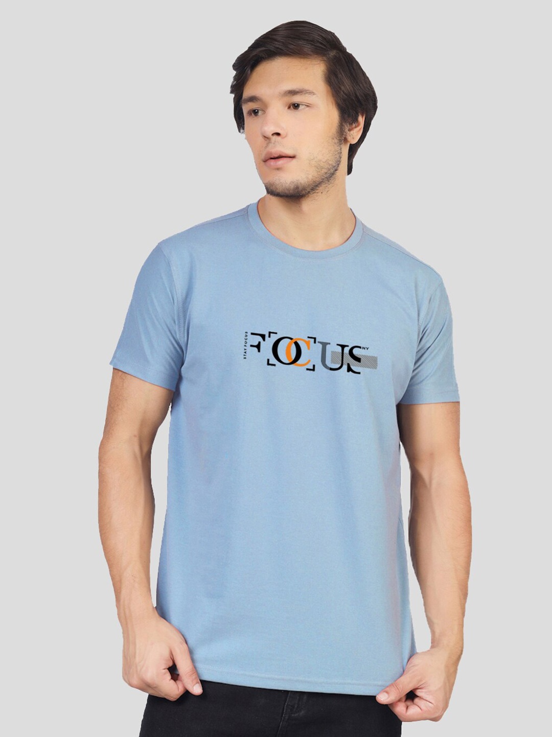 

Greylongg Typography Printed Round Neck Casual T-shirt, Blue