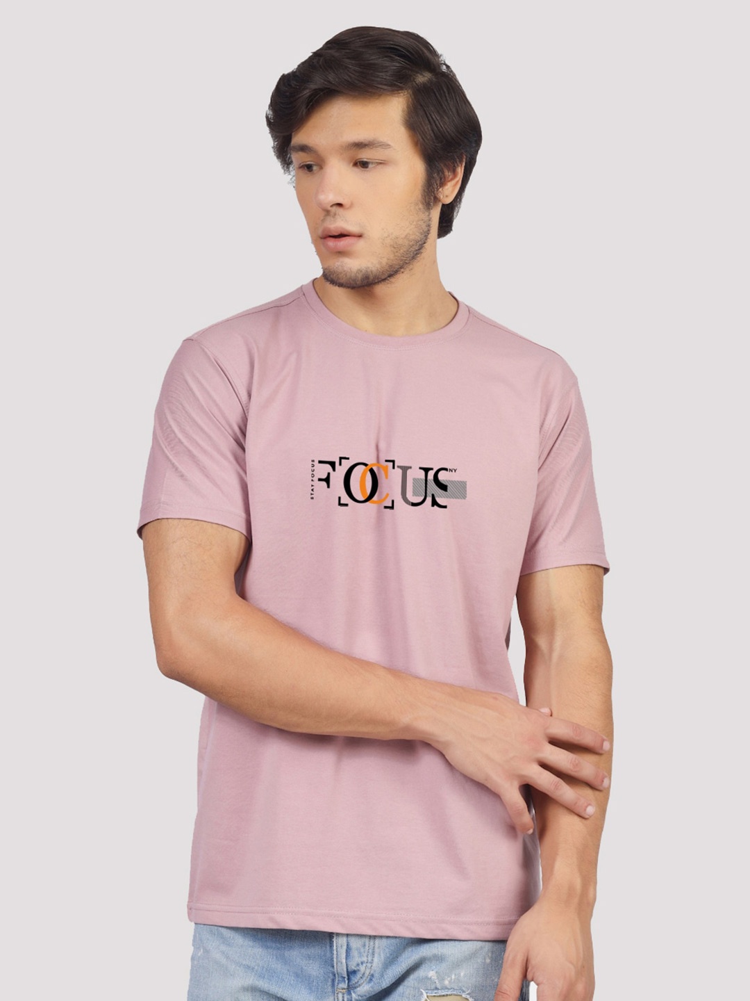 

Greylongg Typography Printed Round Neck Casual T-shirt, Purple