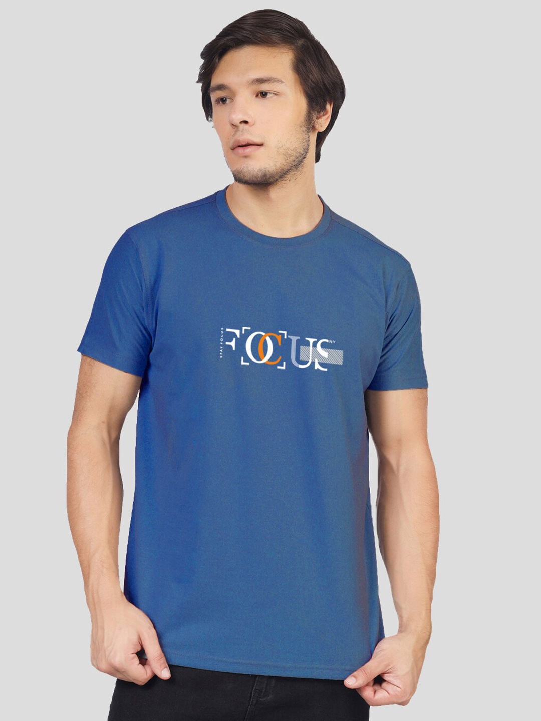 

Greylongg Typography Printed Round Neck Casual T-shirt, Blue
