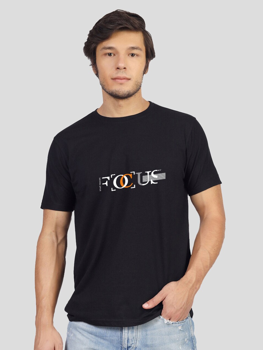 

Greylongg Typography Printed Round Neck Casual T-shirt, Black