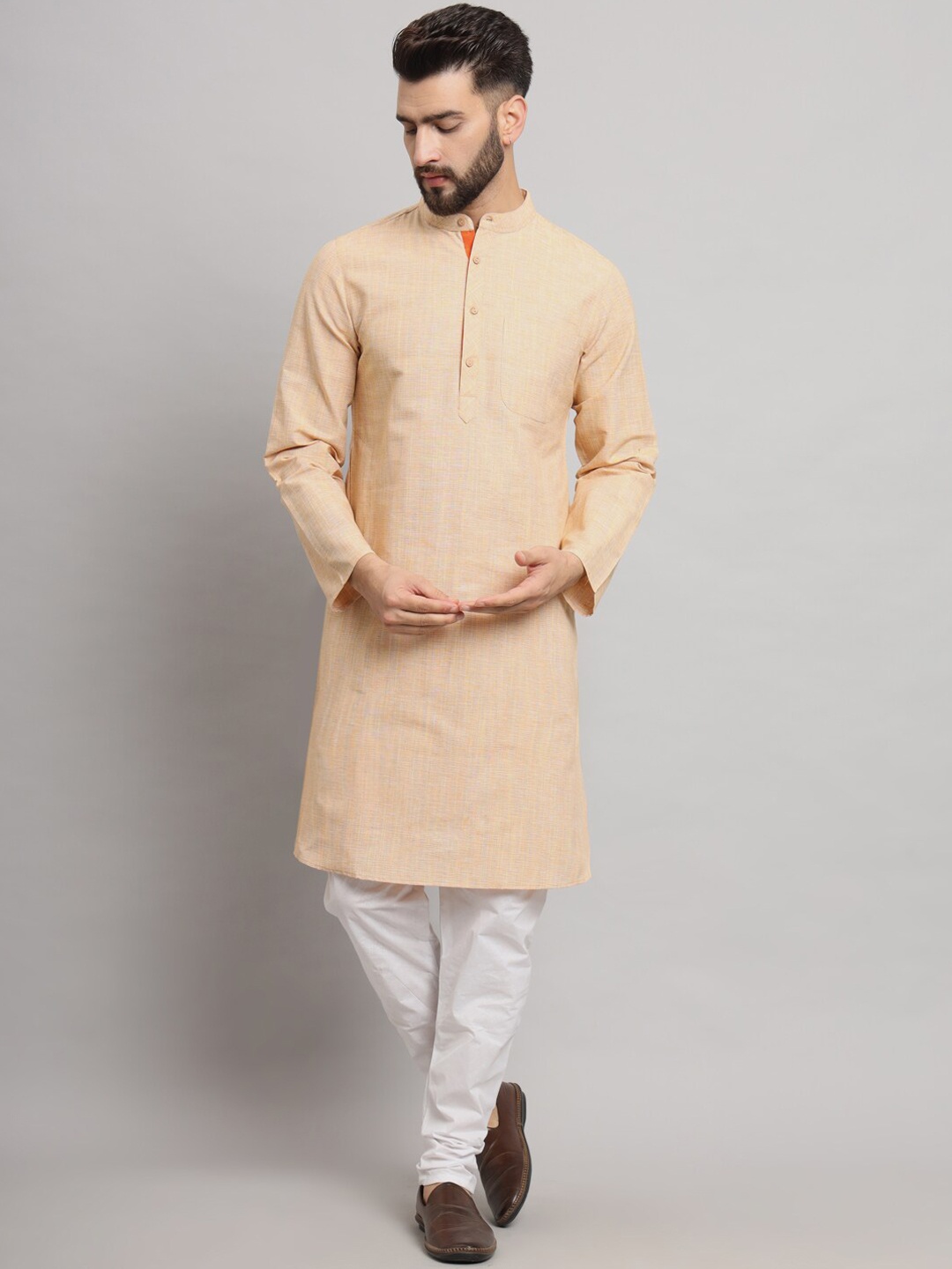 

Latest Chikan Garments Mandarin Collar Kurta, Beige