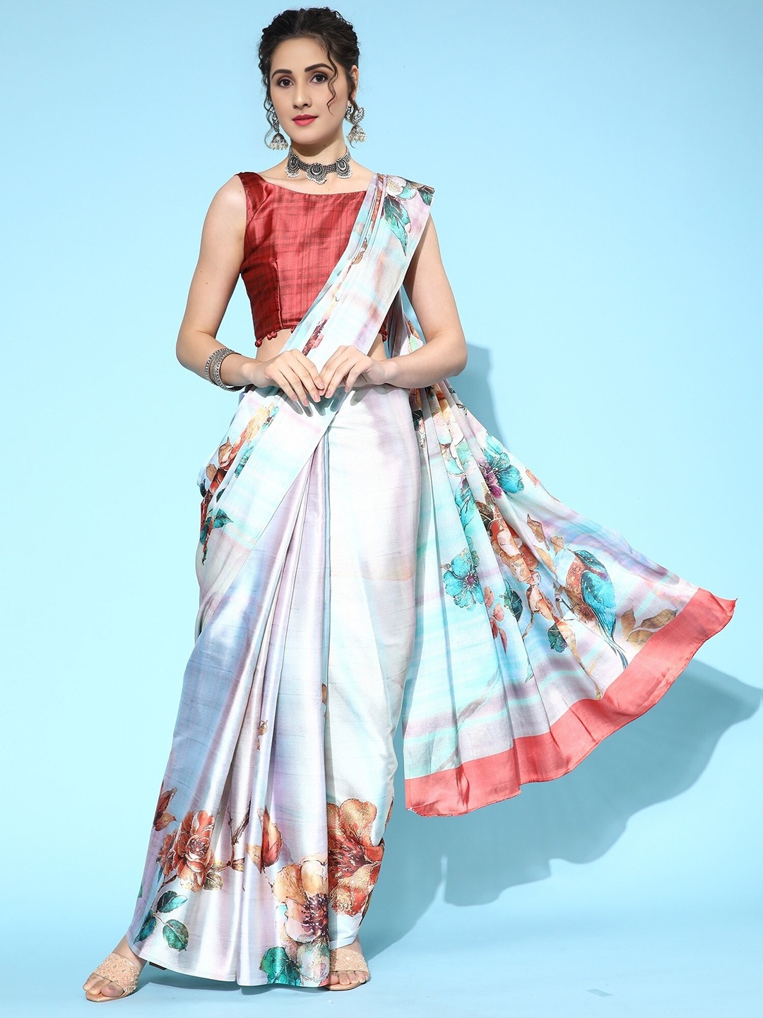 

Fevinaa Floral Printed Saree, Red