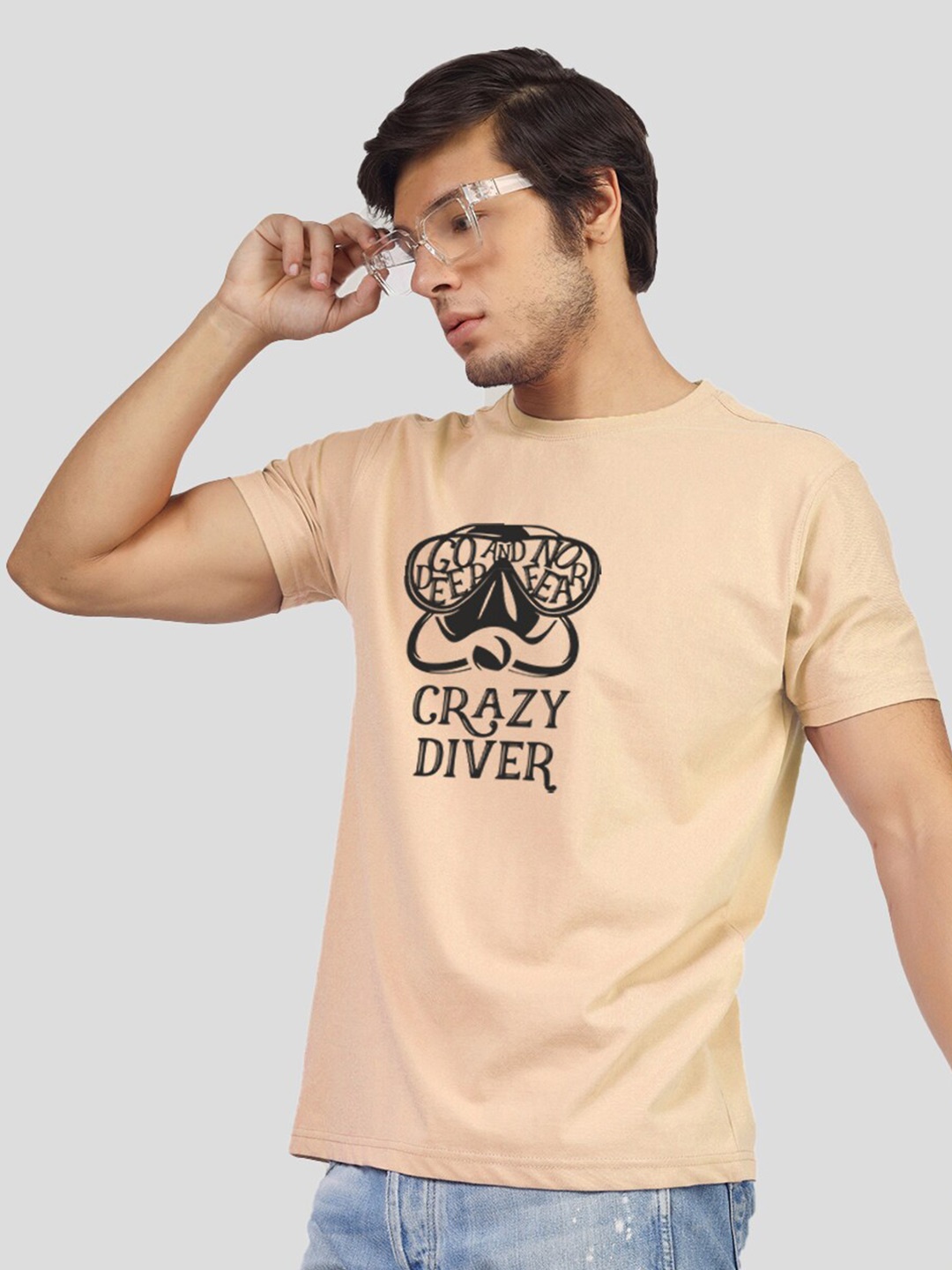 Greylongg Typography Printed T-shirt, Beige