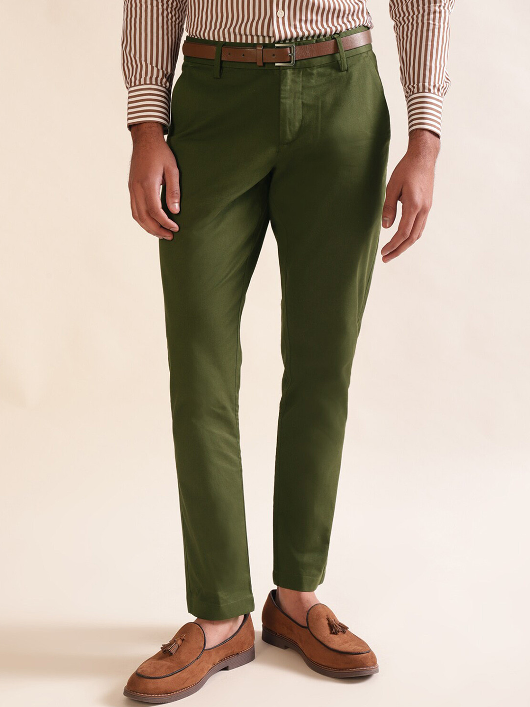 

Andamen Men Cotton Stretchable Ultra Slim Fit Chinos, Green