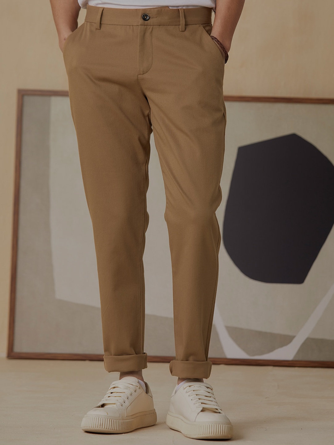 

Andamen Ultra Men Dobby Solid Mid-Rise Cotton Stretchable Chino, Brown