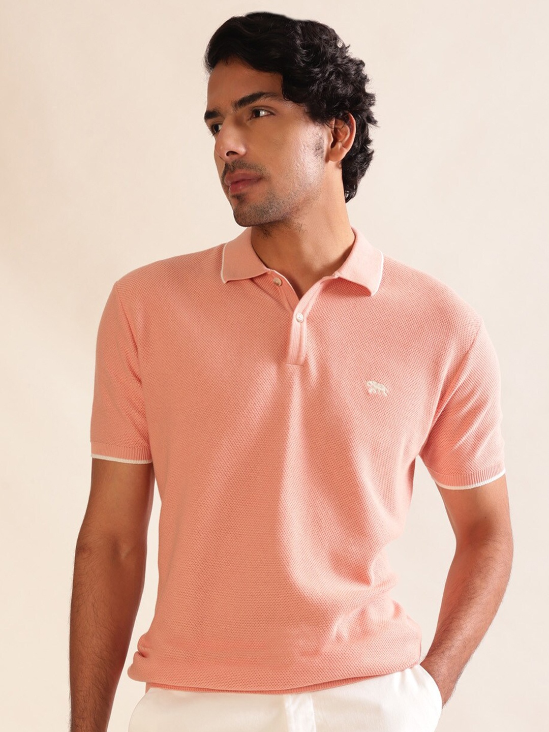 

Andamen Men Short Sleeve Tipping Collar Polo T-Shirt, Pink