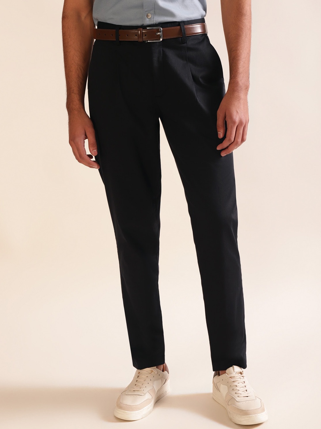 

Andamen Men Mid-Rise Ultra Easy Wash Stretchable Chino Trousers, Black