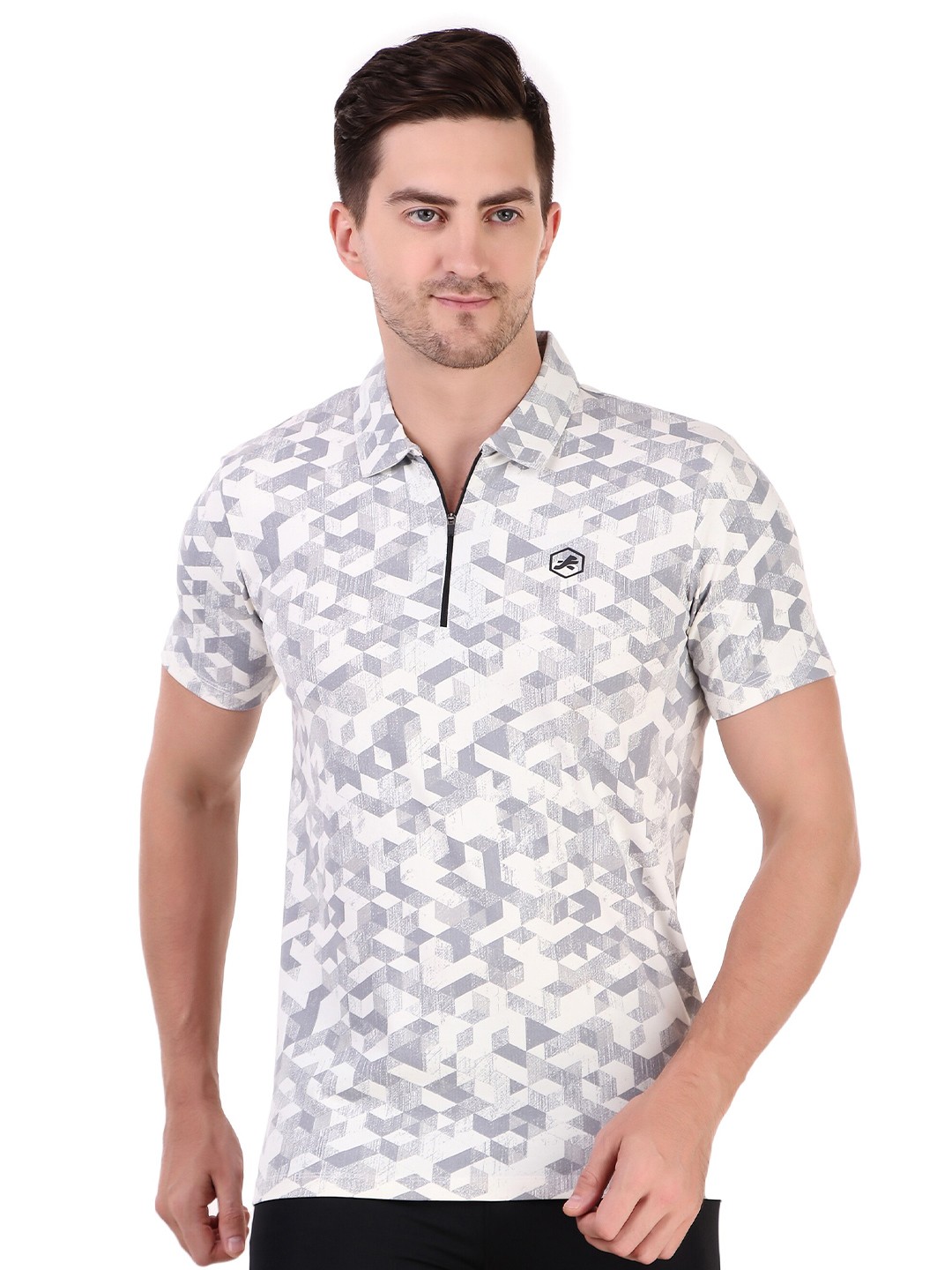

REDESIGN Abstract Printed Polo Collar Sports T-shirt, White