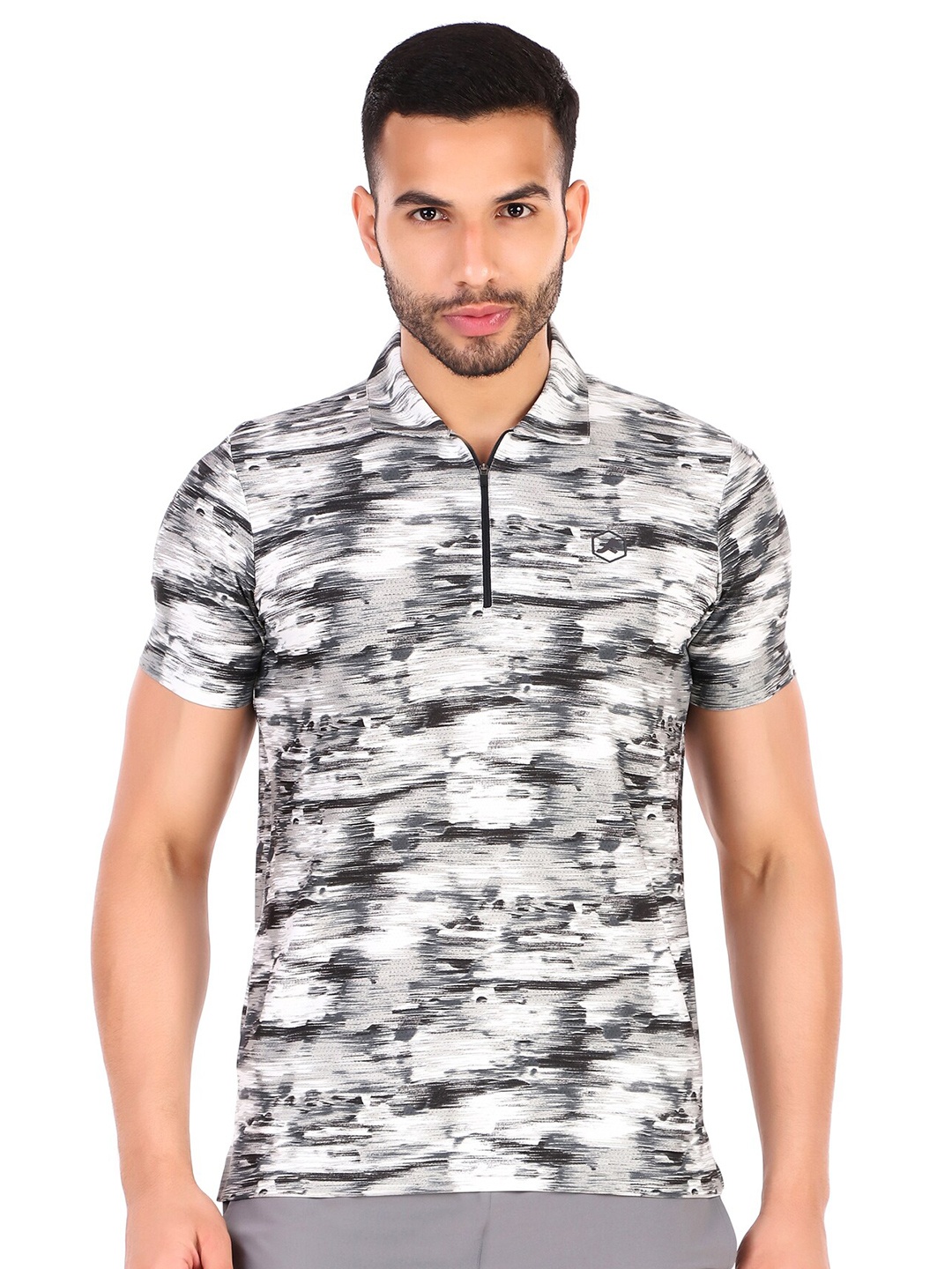 

REDESIGN Abstract Printed Polo Collar Sports T-shirt, White