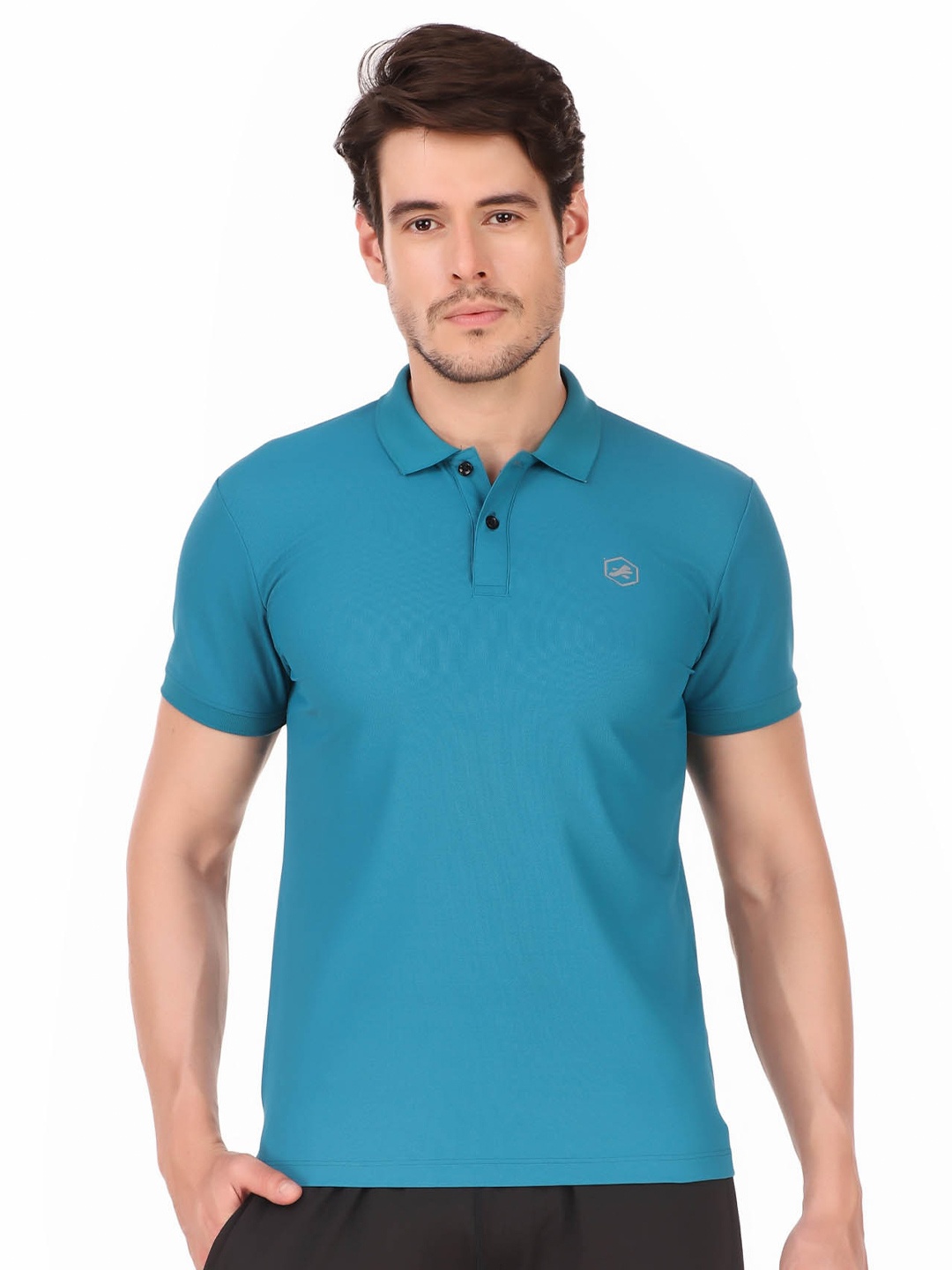 

REDESIGN Rapid-Dry Polo Collar Gym T-shirt, Turquoise blue