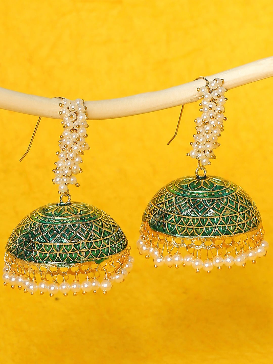

OOMPH Dome Shaped Jhumkas Earrings, Green