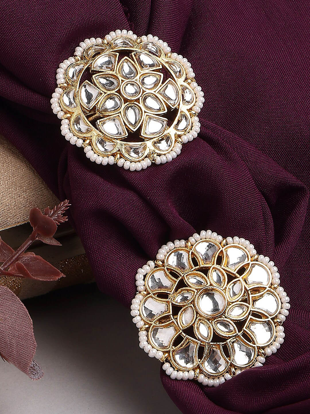 

OOMPH Set Of 2 Kundan Studded Adjustable Finger Rings, Yellow