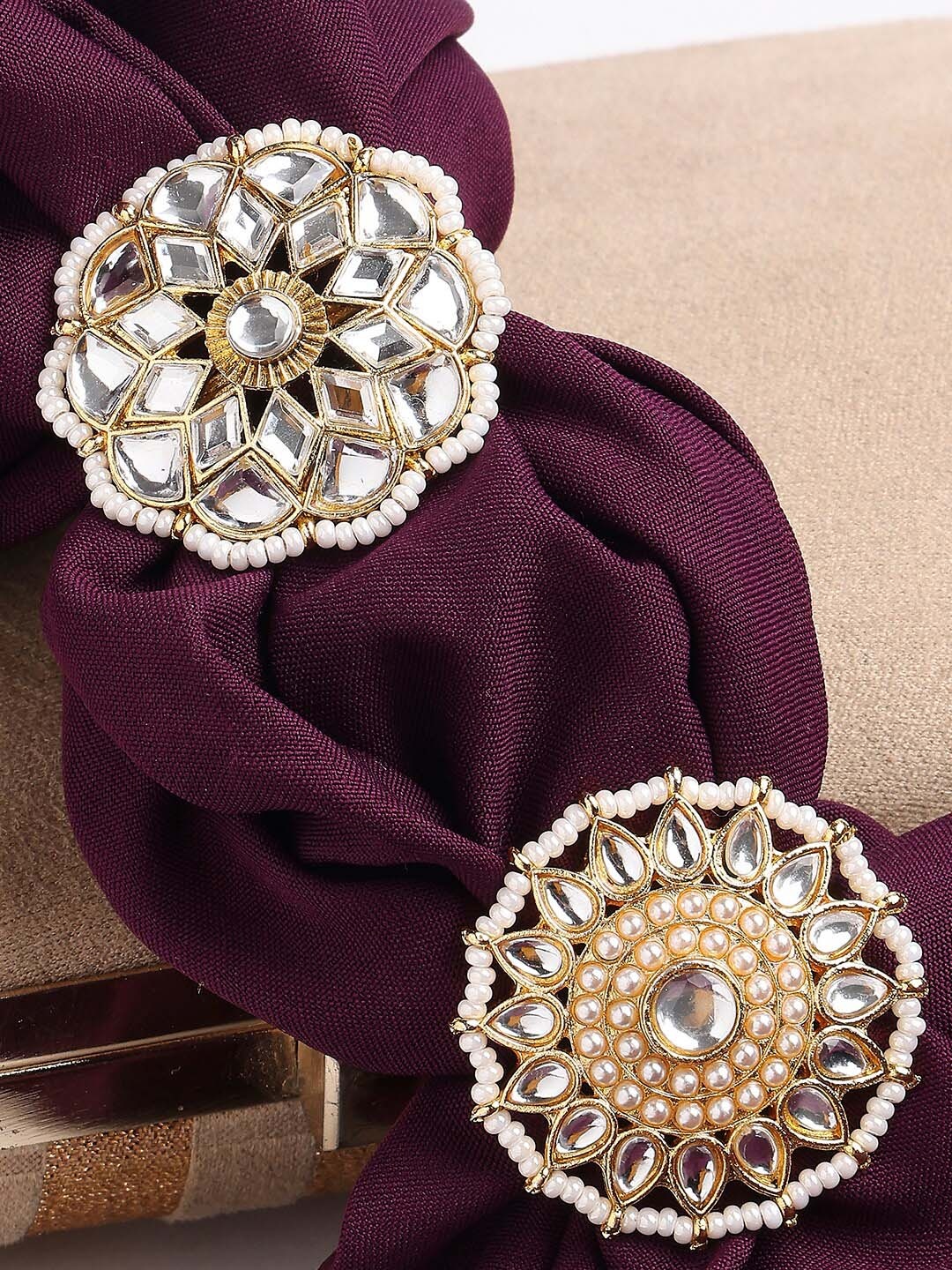 

OOMPH Set Of 2 Kundan Stone-Studded Adjustable Finger Rings, Gold
