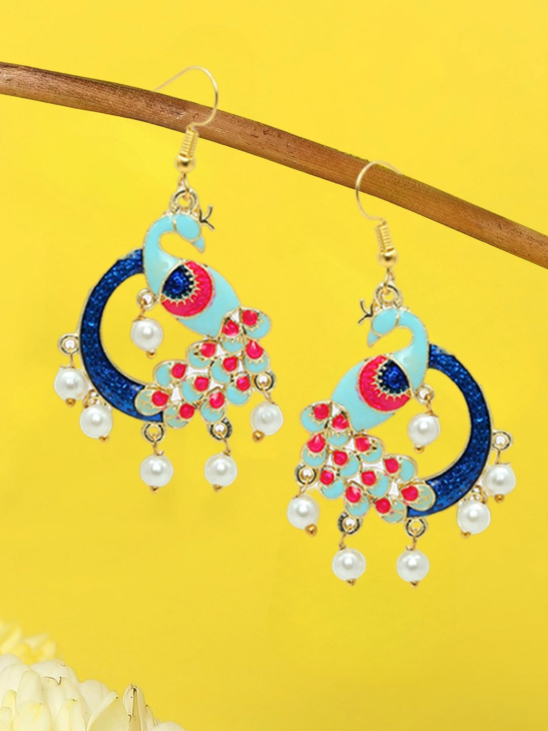 

OOMPH Peacock Shaped Drop Earrings, Blue