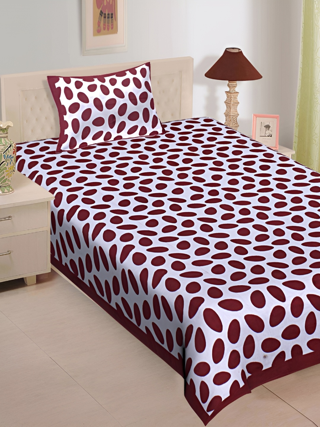 

UNIBLISS Maroon & White Printed Cotton 144 TC Single Bedsheet With 1 Pillow Cover