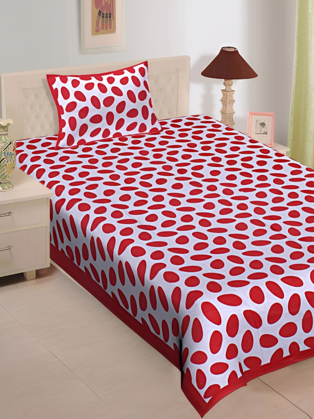 

UNIBLISS Red & White Printed Cotton 144 TC Single Bedsheet With 1 Pillow Cover