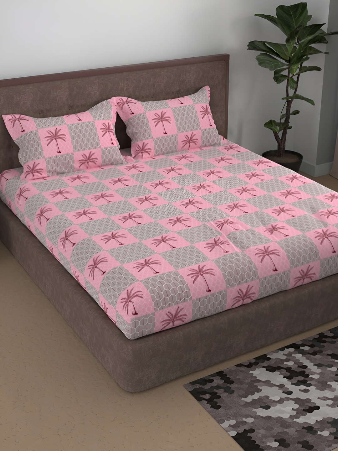

Aura Pink & White Floral Printed Cotton 180 TC Queen Bedsheet With 2 Pillow Covers