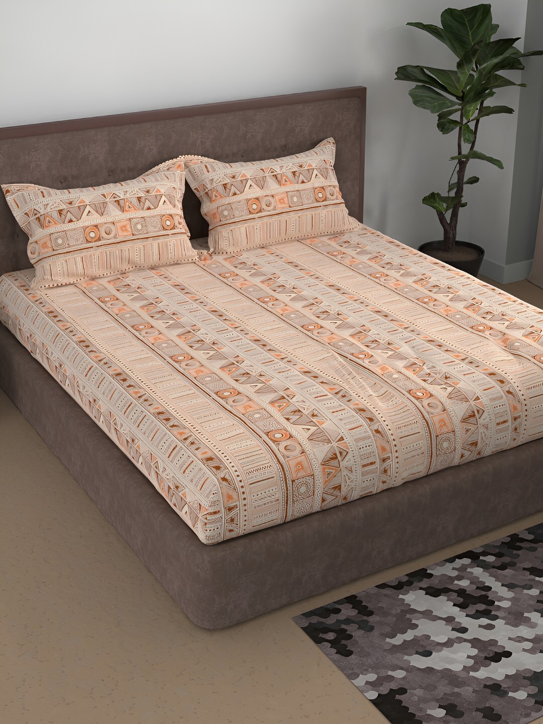 

Aura Brown & Orange Ethnic Motifs Cotton 180 TC Queen Bedsheet With 2 Pillow Covers