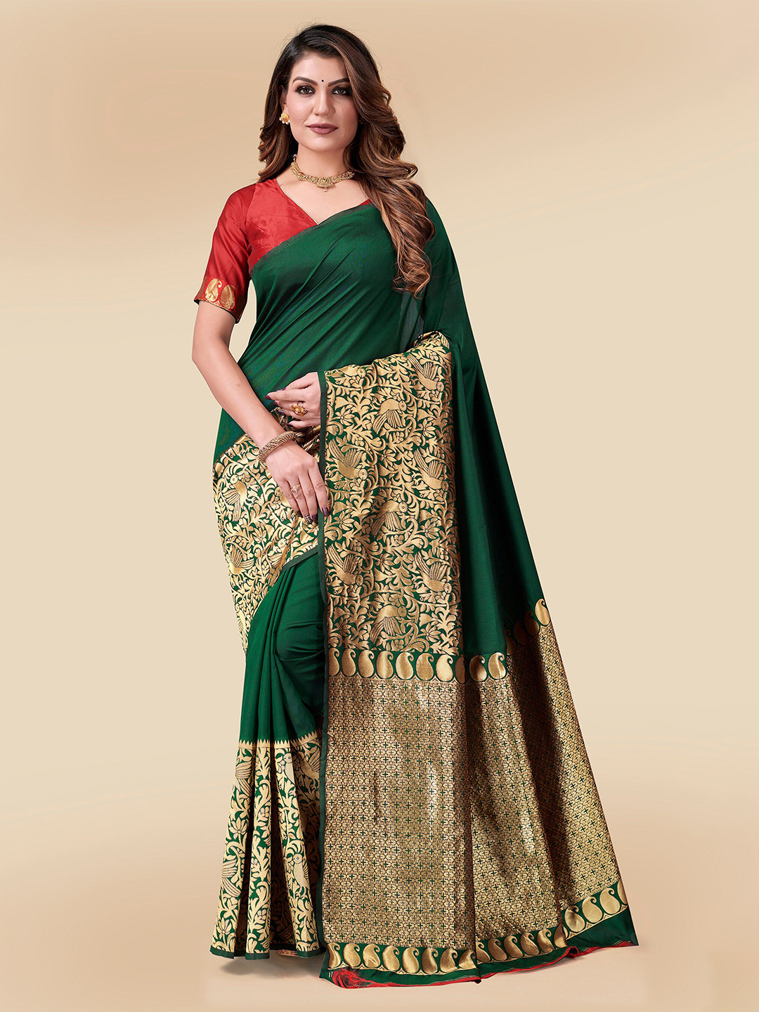 

BerMondsey Woven Design Zari Banarasi Saree, Green