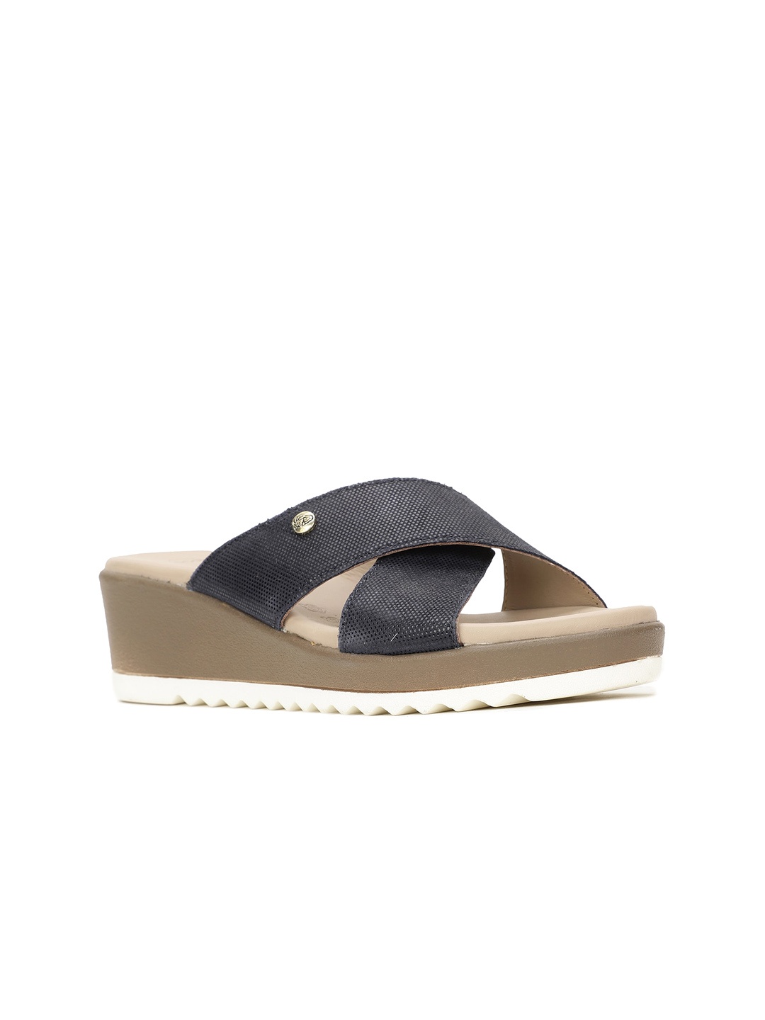 

Hush Puppies Textured Open Toe Leather Wedge Heels, Black