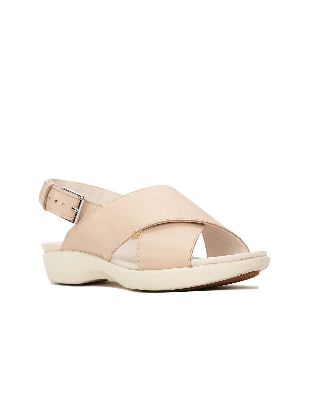 

Hush Puppies Open Toe Leather Comfort Heels, Beige