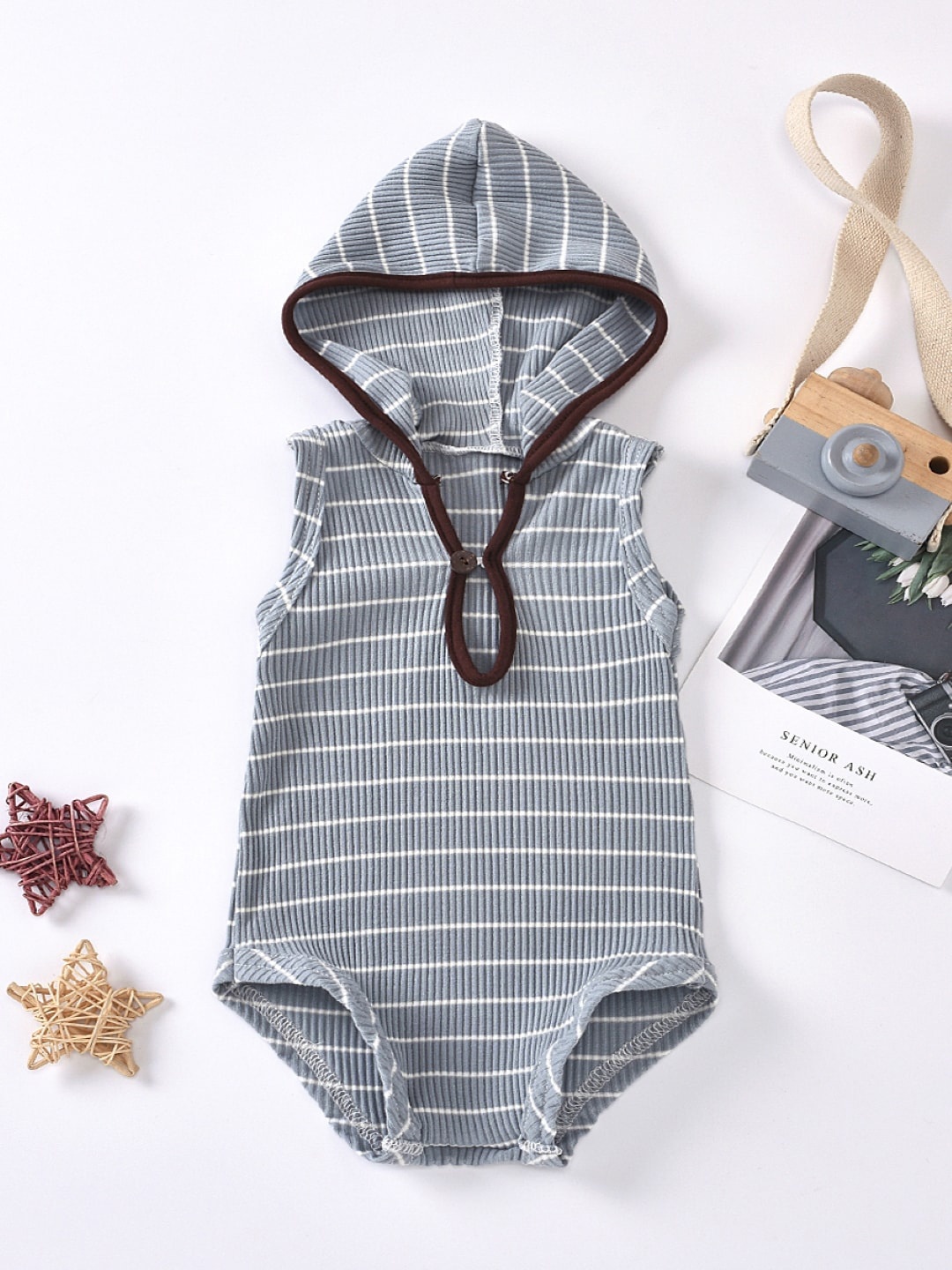 

StyleCast Infant Girls Grey Striped Hooded Bodysuit