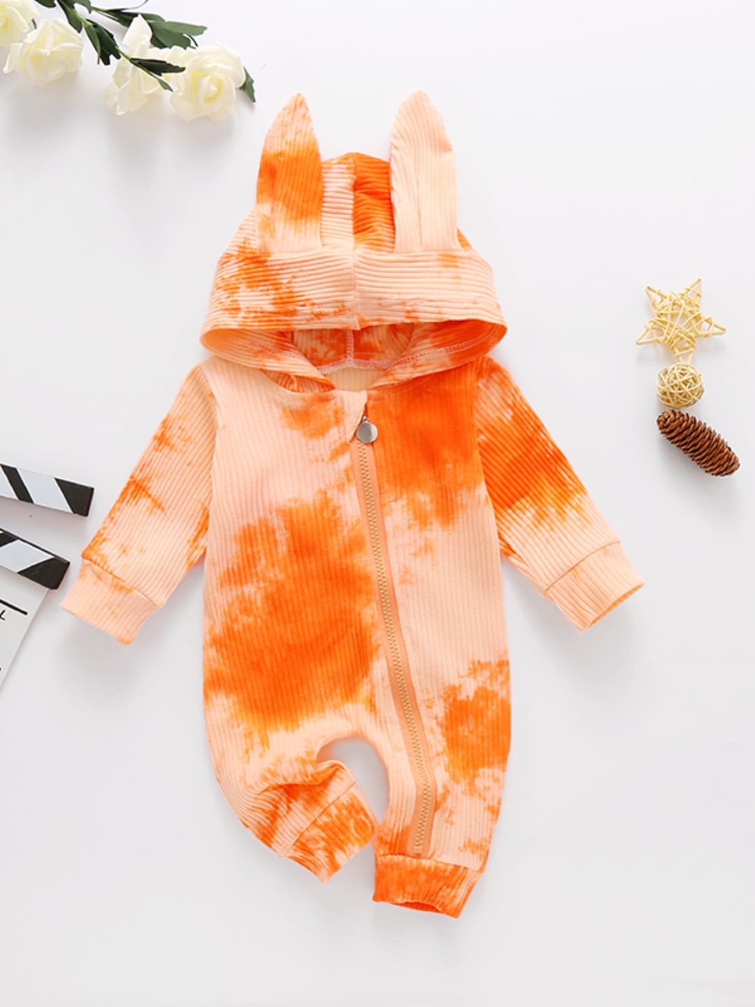 

StyleCast Girls Tie & Dyed Hooded Rompers, Orange