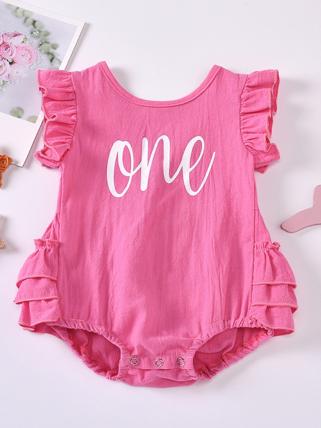 

StyleCast Pink Girls Typography Printed Ruffles Bodysuit