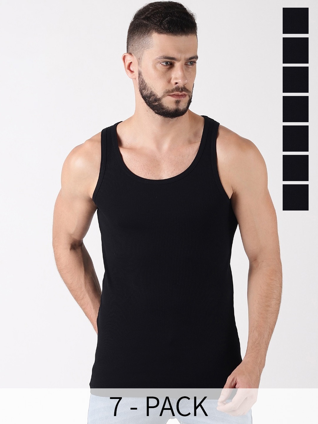 

Force NXT Pack Of 7 Cotton Innerwear Vests, Black