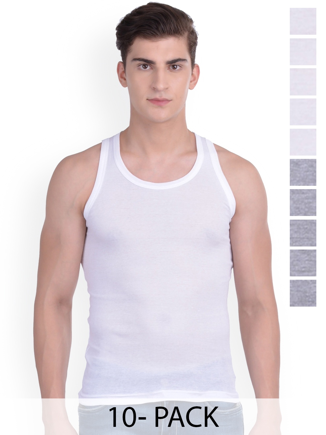 

Force NXT Men Pack Of 10 Cotton Rich Sleeveless Innerwear Vests MNFR-231-WHITE-GREY-PO10