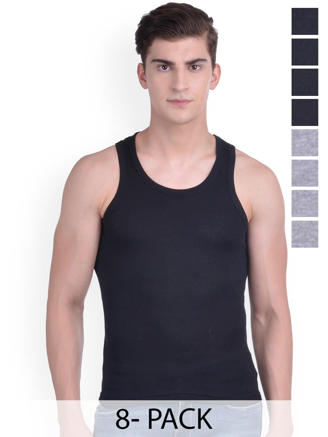 

Force NXT Pack Of 8 Cotton Innerwear Vests, Black