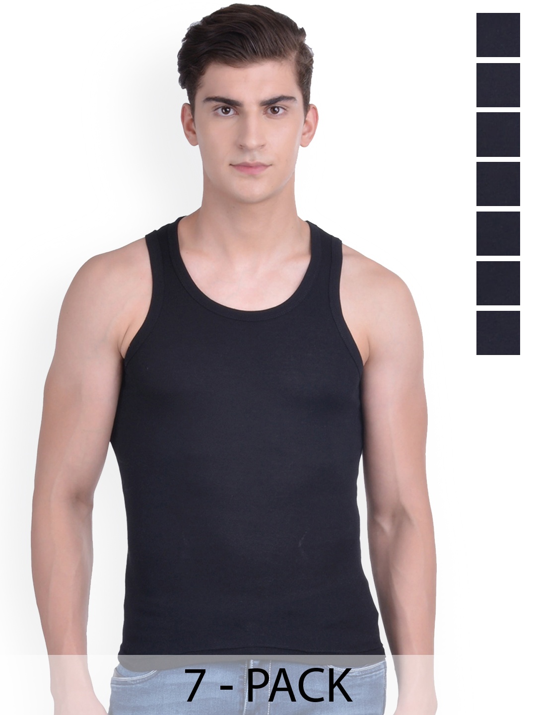 

Force NXT Pack Of 7 Cotton Innerwear Vests, Black