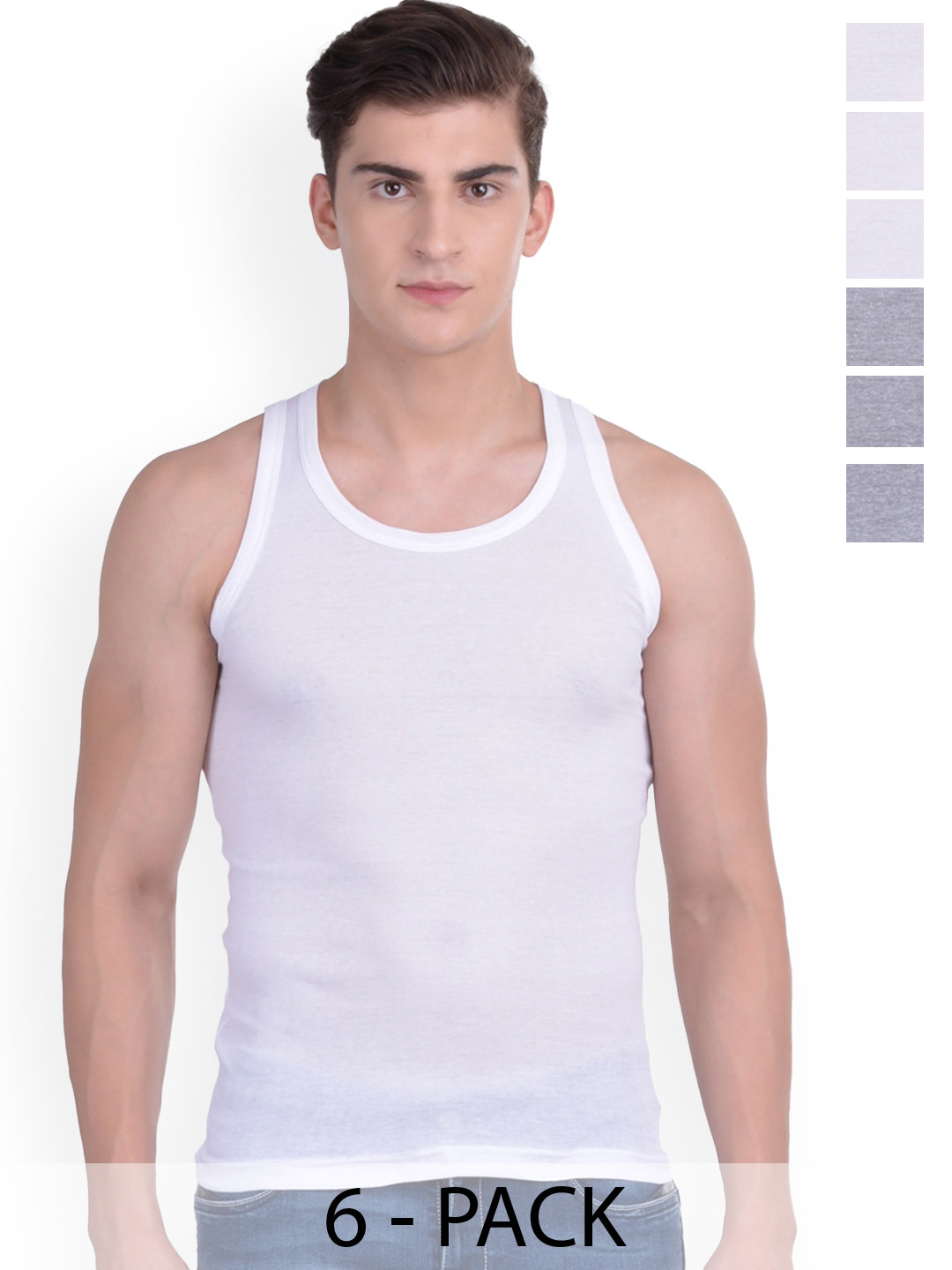 

Force NXT Pack Of 6 Cotton Sleeveless Innerwear Vests MNFR-231-WHITE-GREY-PO6