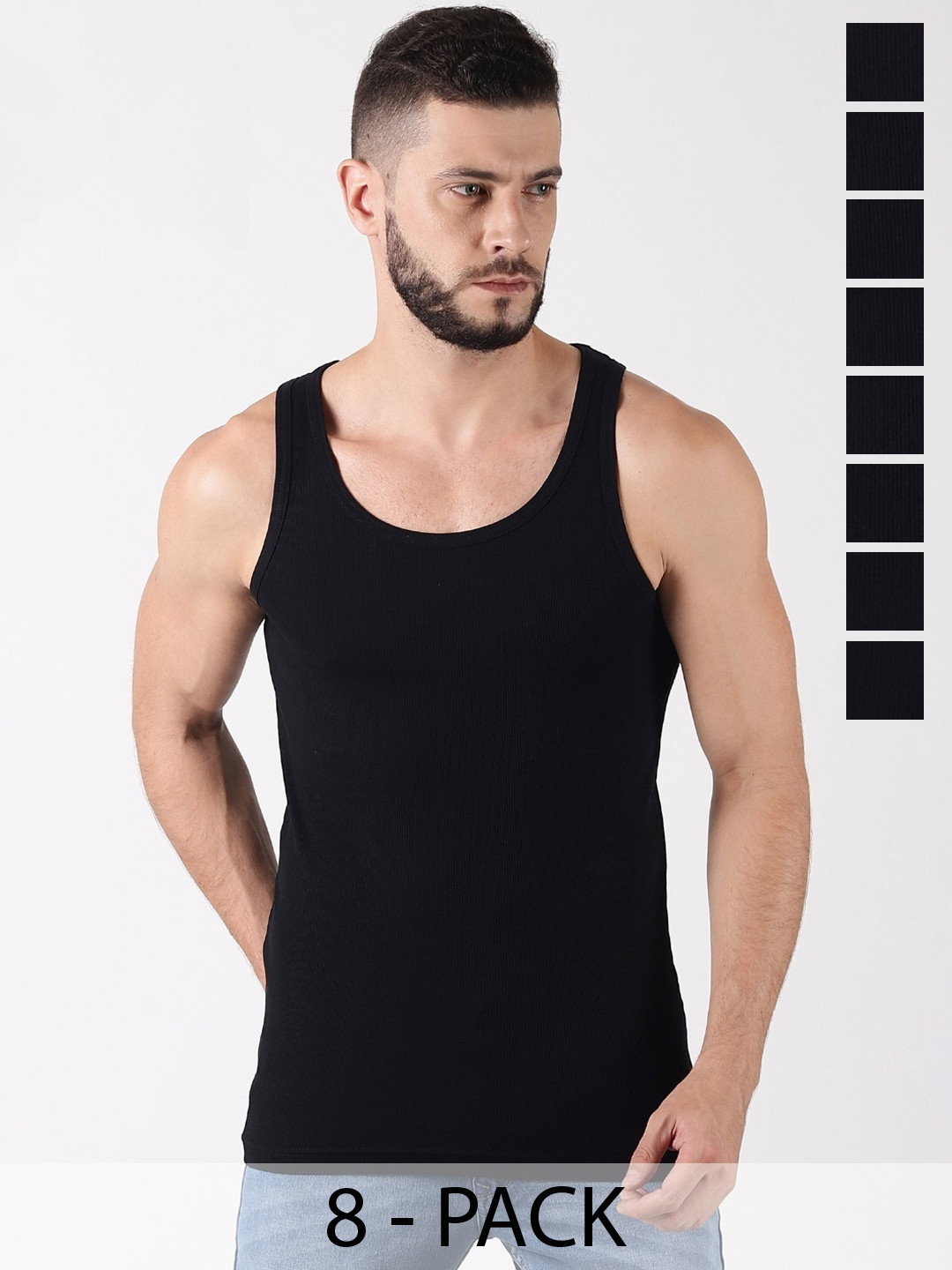

Force NXT Pack Of 8 Cotton Innerwear Vests, Black