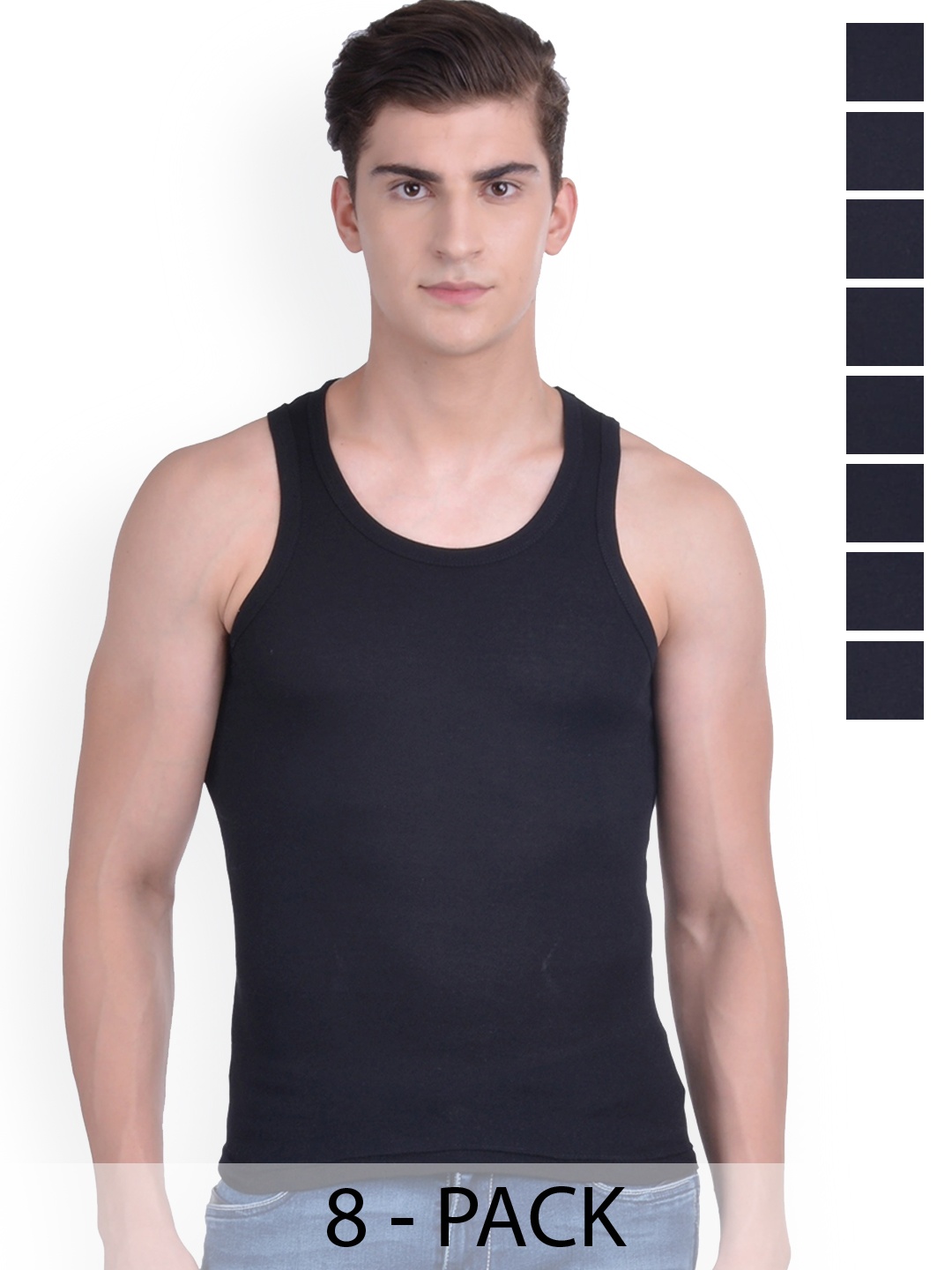 

Force NXT Pack Of 8 Cotton Innerwear Vests, Black