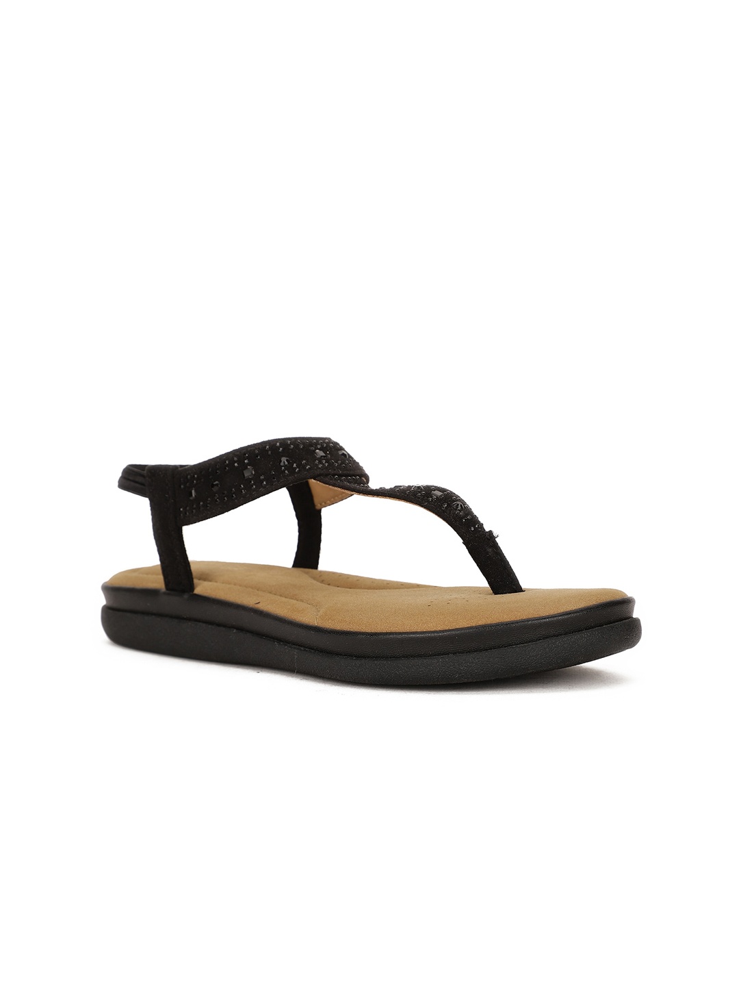 

Bata comfit Embellished Open Toe T-Strap Flats, Black