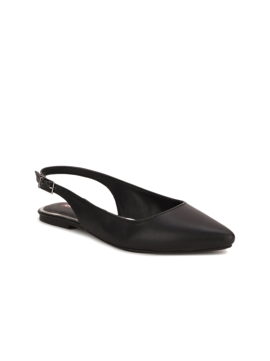

Bata Pointed Toe Buckle Detailed Mules, Black