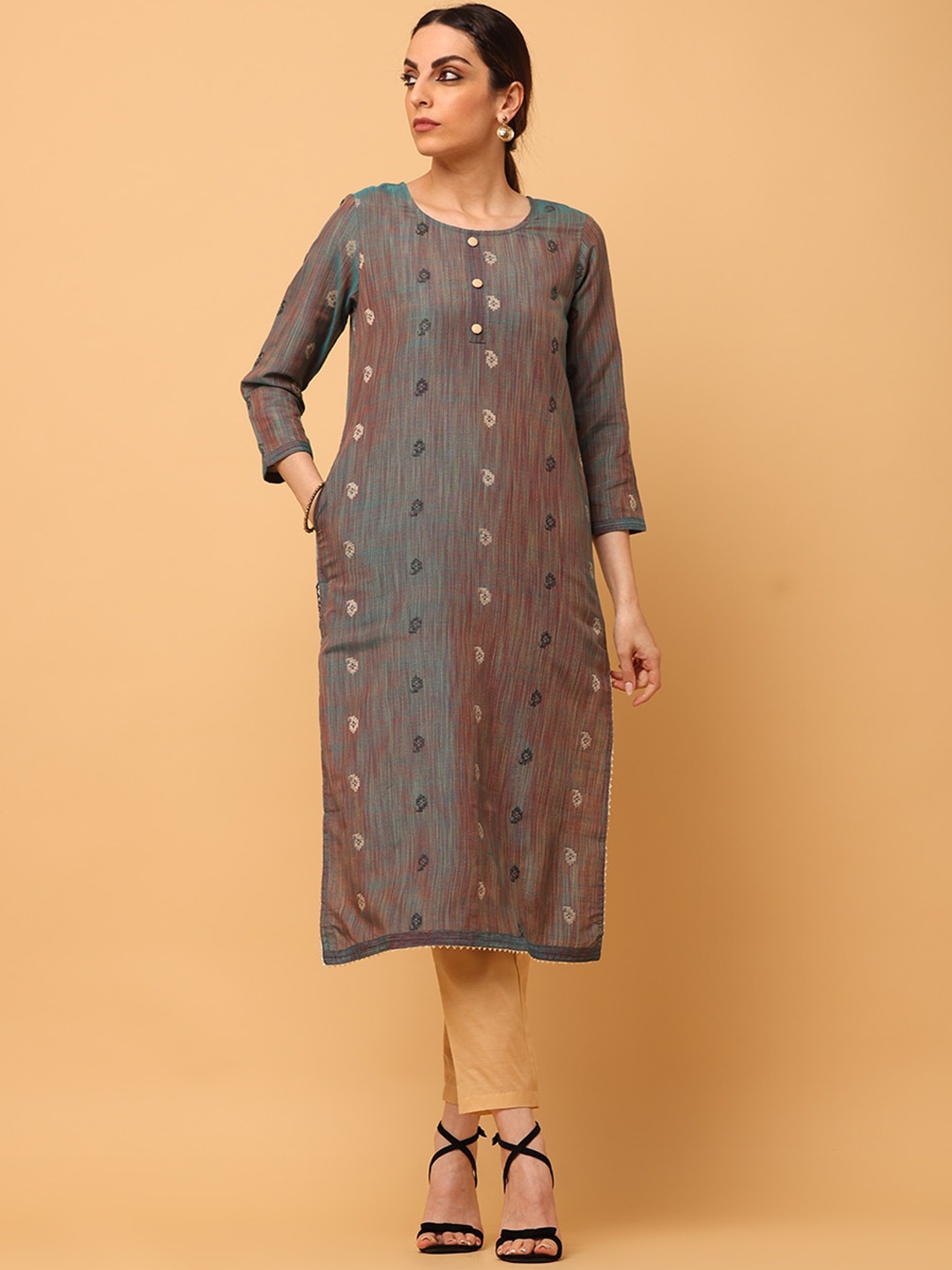 

aayusika Paisley Woven Design Regular Gotta Patti Kurta with Trousers, Grey