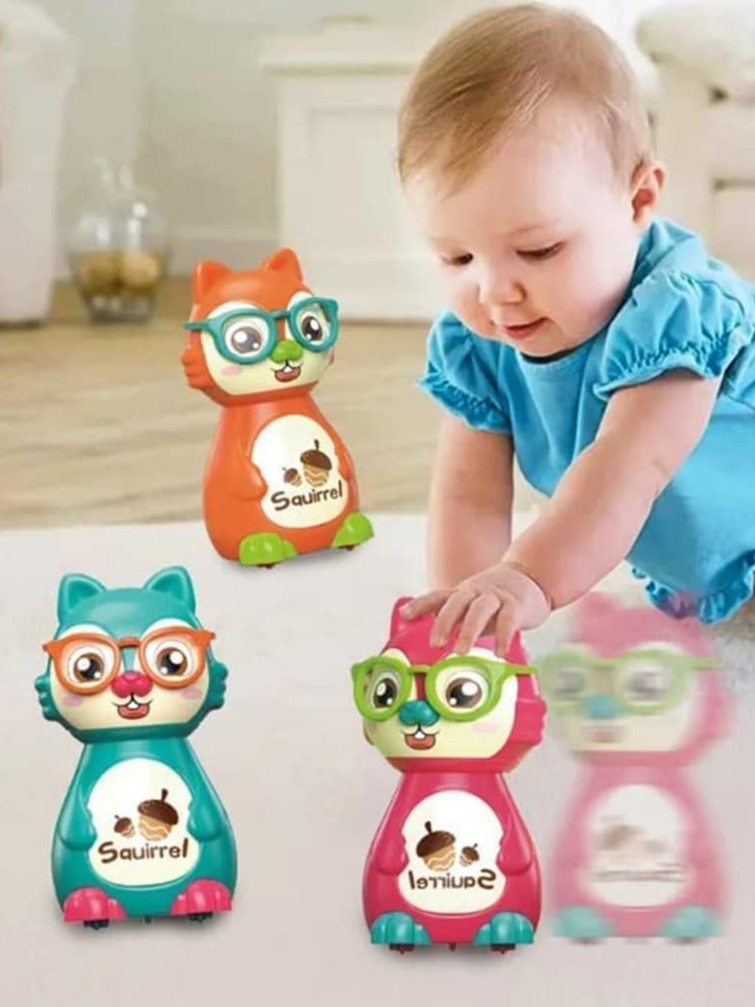 OPINA Kids Press To Go Inertial Cute Squirrel Toy, Green