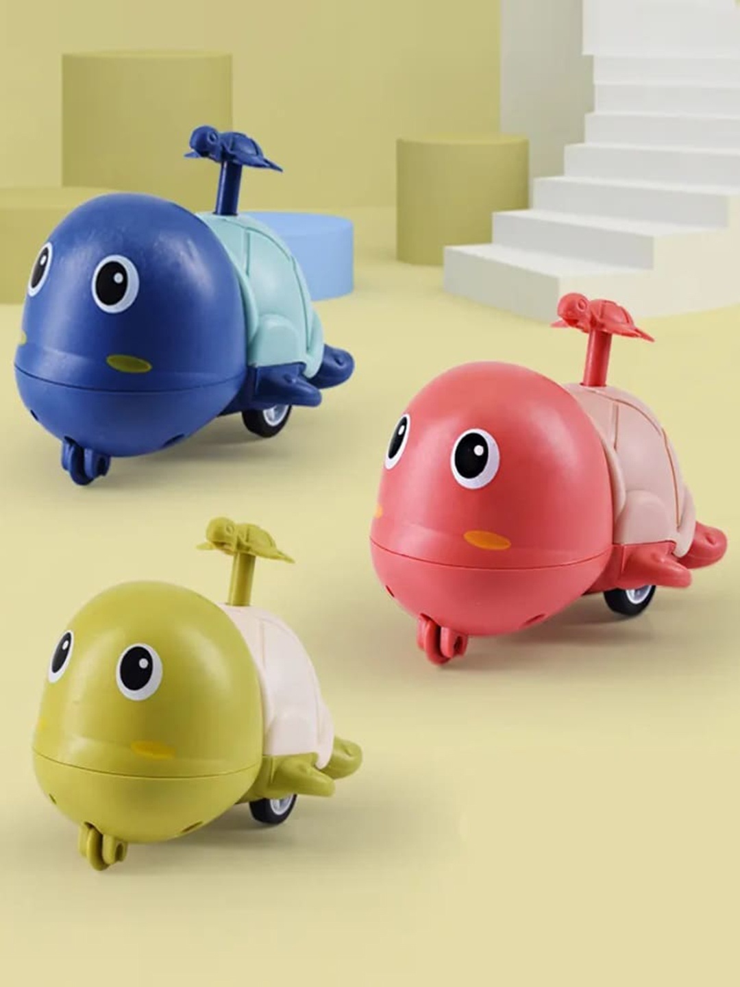 

OPINA Kids 2-Pcs Press to Go Crawling Turtle Toy, Blue