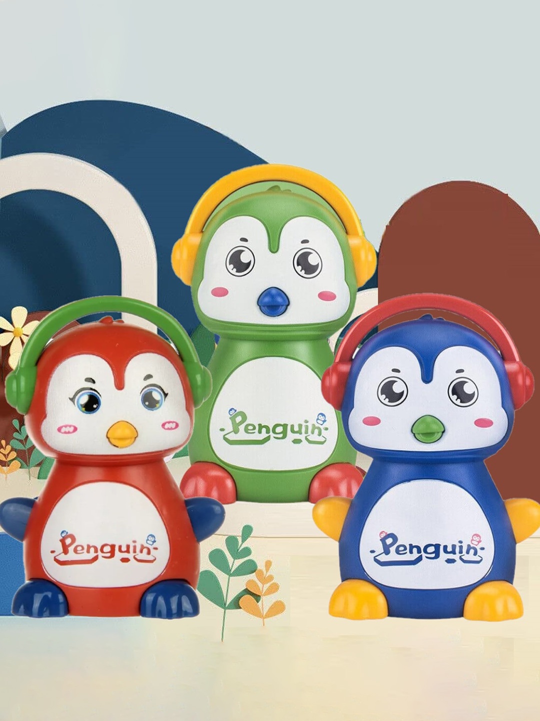 

OPINA Kids Set Of 3 Penguin Toys, Blue