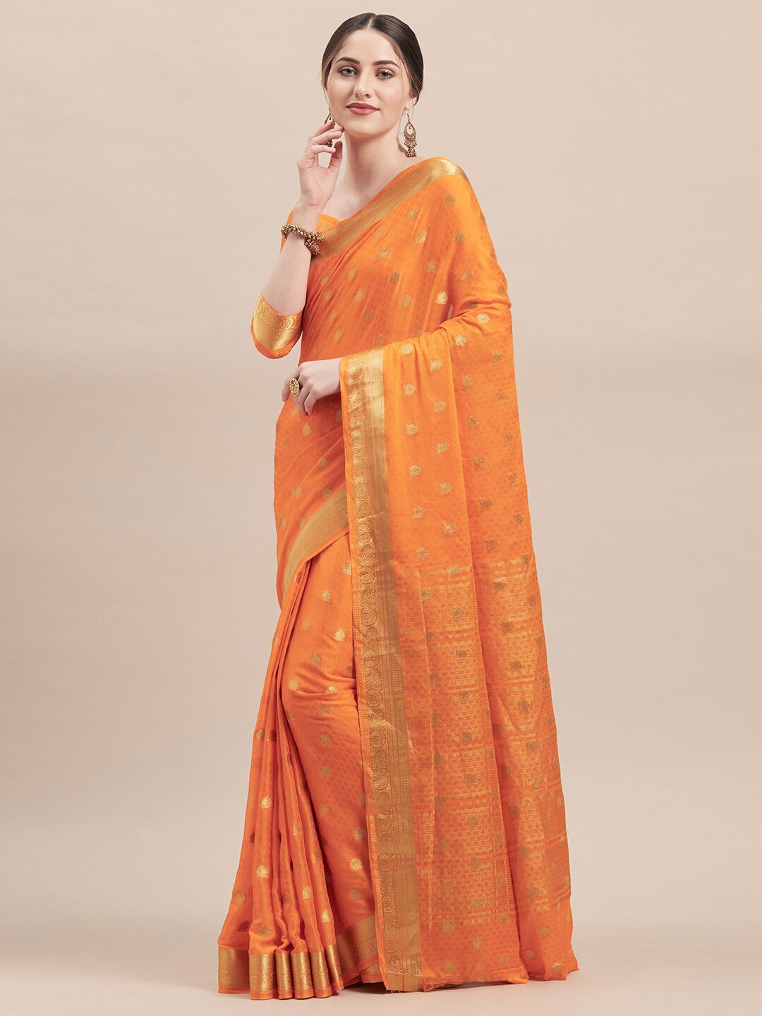 

KALINI Ethnic Motifs Woven Design Zari Saree, Gold