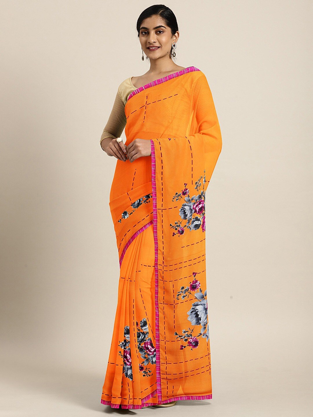 

KALINI Floral Printed Saree, Yellow